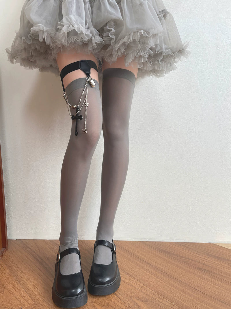 Sock Noble - Cross Charm - Over-the-Knee Socks and Clip Ring Options with Gothic Cross Detail