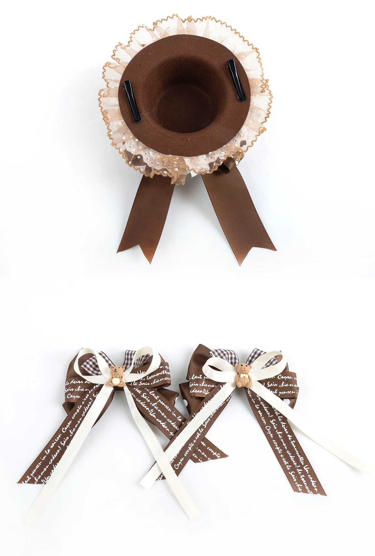 Lightbound Narrative - Chocolate Dot Bear-Ear - Headwear with Lace and Polka-Dot Bows