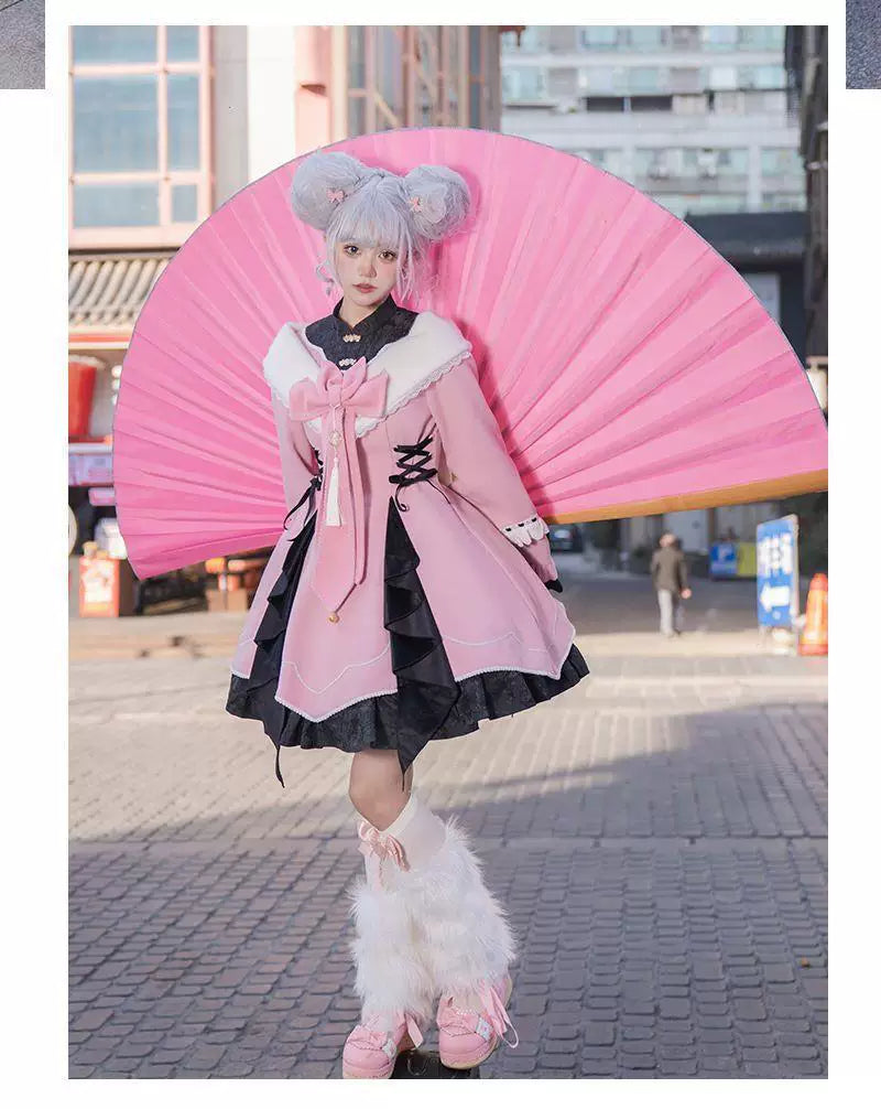 Sweetheart Dream Machine - Maohua - Black-Red Chinese-Style OP Dress with Ruffled Bib