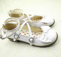 Meixie - Bow Princess - Cross-Strap Low-Heel Lolita Shoes - white / 34