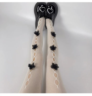 Fantasy Doll - Floral Cutout - Sheer Tights with Floral Openwork