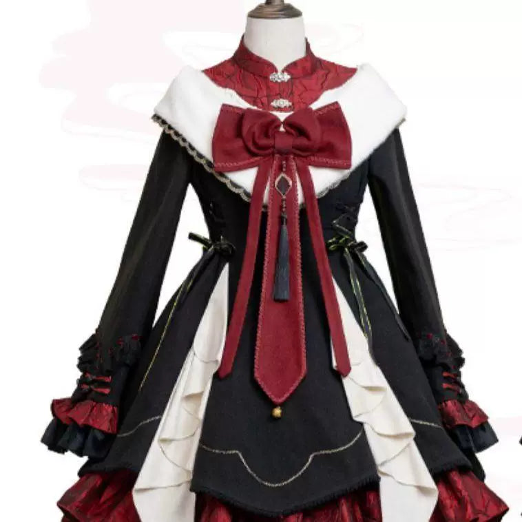 Sweetheart Dream Machine - Maohua - Black-Red Chinese-Style OP Dress with Ruffled Bib