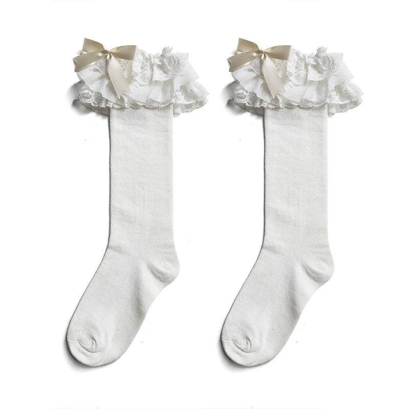 Sock Noble white and black layered lace socks with bow details
