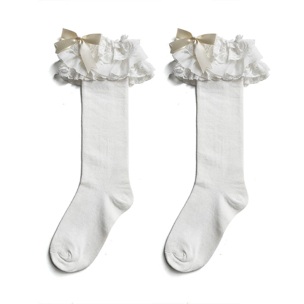 Sock Noble white and black layered lace socks with bow details