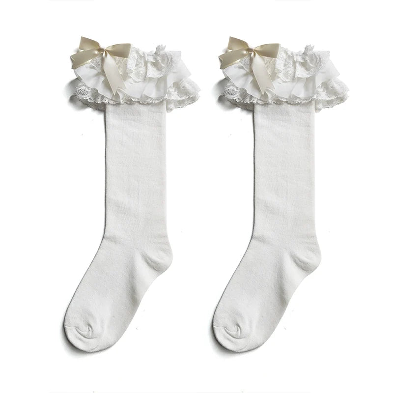 WAGUIR - Cotton Lolita Bow Socks with - Layered Lace Trim Socks
