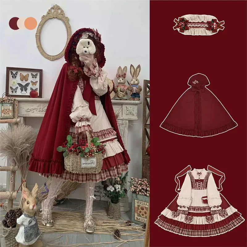 Gummy - Berry Girl - Long-Sleeve OP Dress with Cape, Apron and Hairband Option