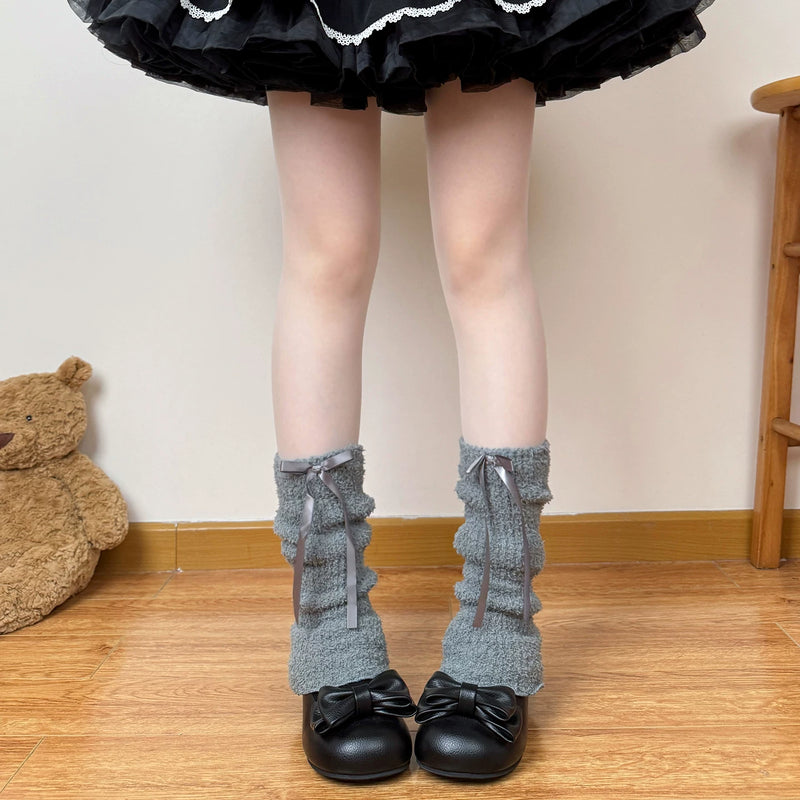 Chubby Bear Tales - Caramel Cocoa - Thick Scrunched Sock Covers with Ribbon Bows