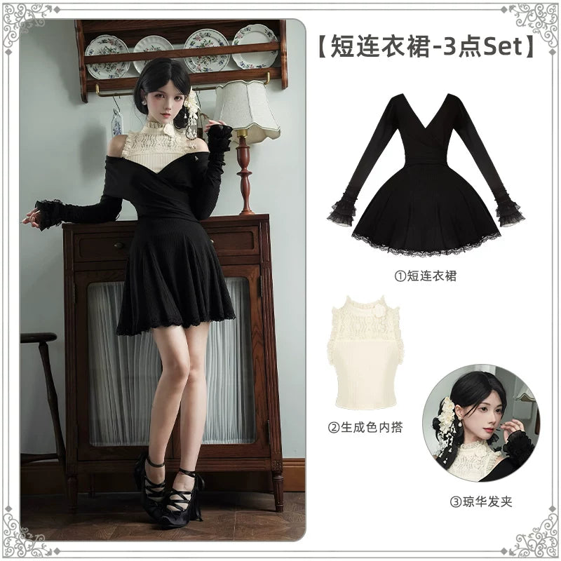 With PUJI - Unrequited Love - Lolita OP Dress, Knit Texture detail view 12