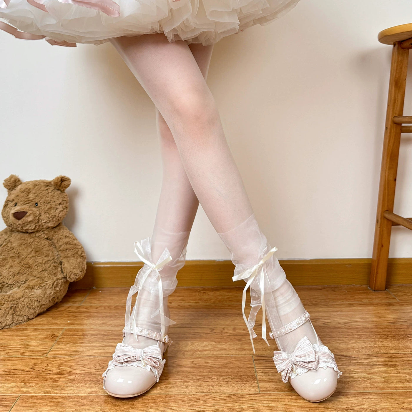 Chubby Bear Tales - Ballet Bow Collection - Mesh socks with varied bow and lace details