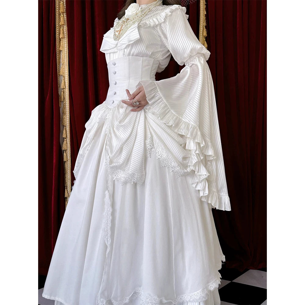 Creamy - Ivory Gothic - White blouse-and-skirt set with hime sleeves