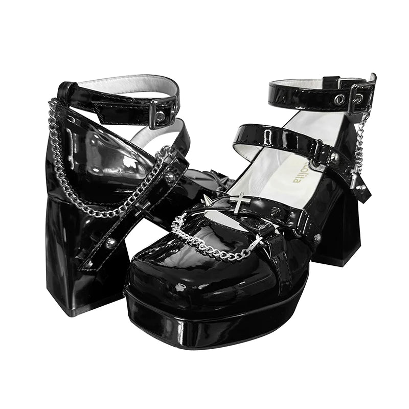 Witch's Night - Witch's Night - Patent Leather Lolita Heels with Cross Detail