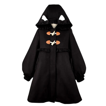 Fairy Cat - Winter Cat - Sweet Lolita coat with a ruffled cat-ear hood