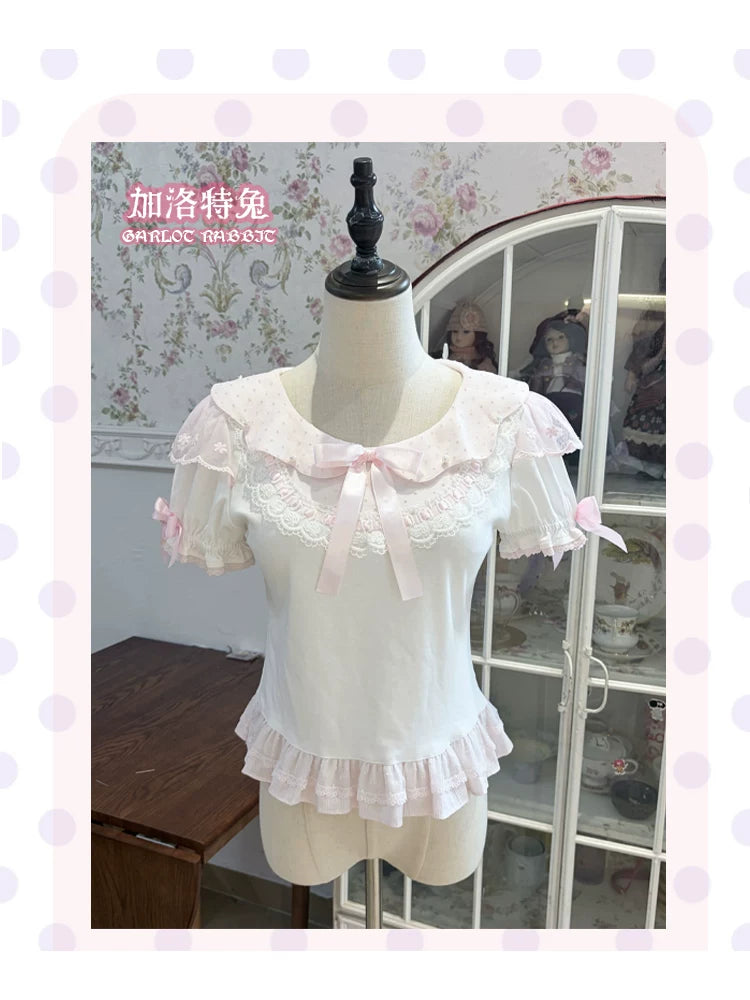 Galette Bunny — Petal Pearl Short-Sleeve Knit Blouse