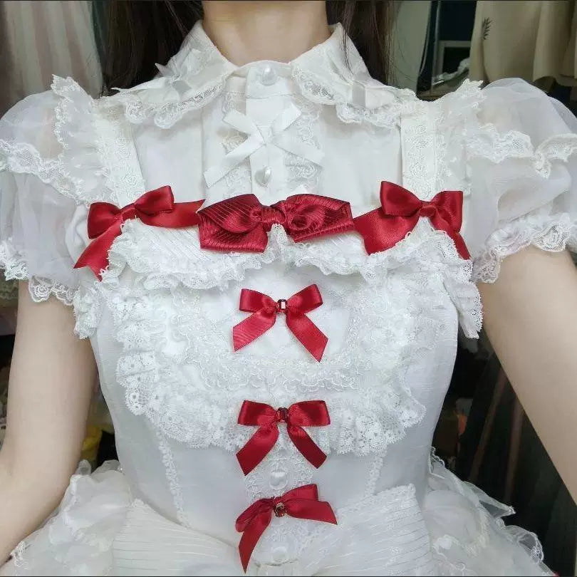 Sweetheart Dream Machine - Summer Ribbon Lace - Short-sleeve blouse with a ruffled lace collar