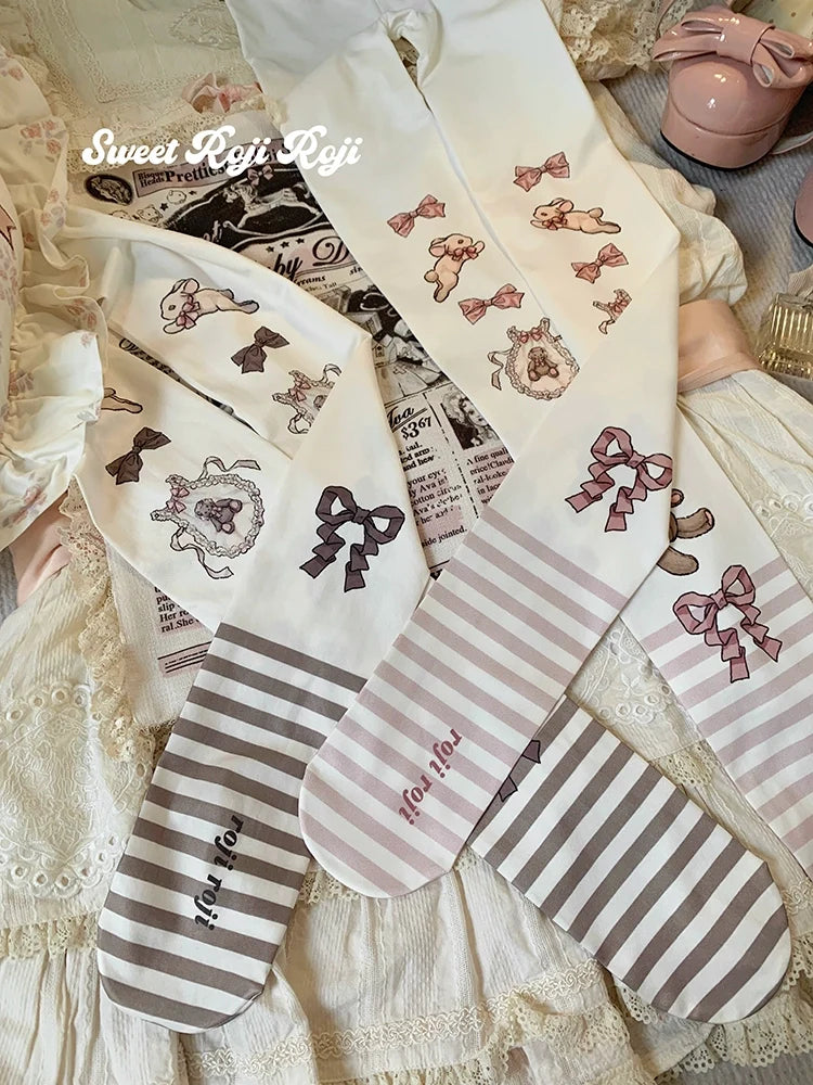 Roji Roji - Cradle Time - Sweet Lolita Velvet Pantyhose Japan Style Printed Tights