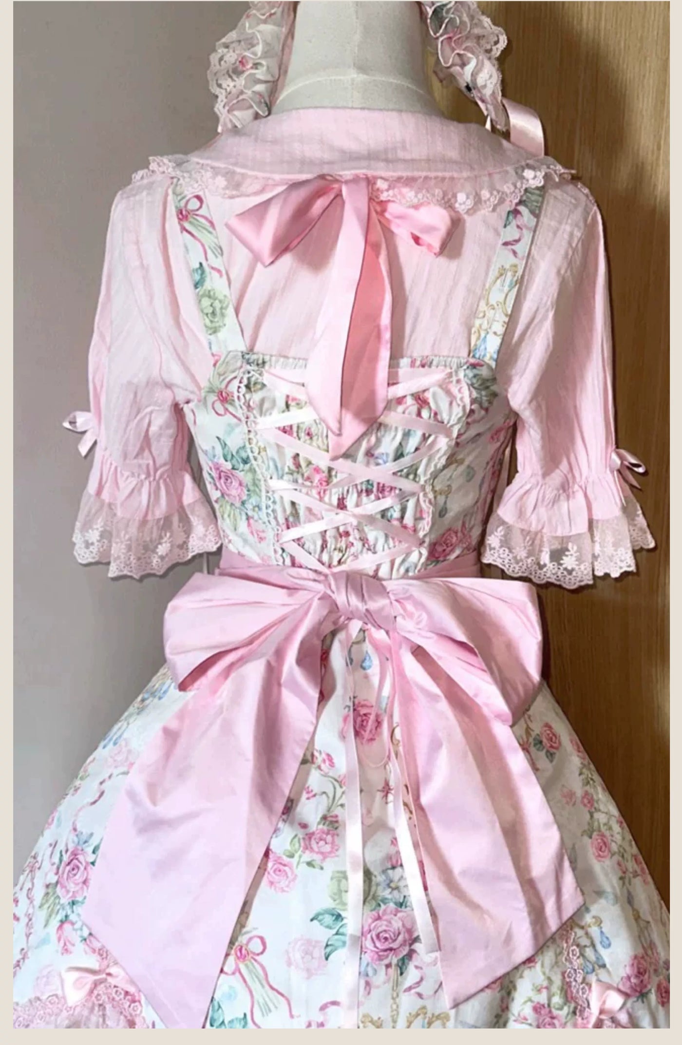 Tata Long Ear - Spring 2025 Floral Wall - Floral Print JSK Dress with Layered Lace Ruffles