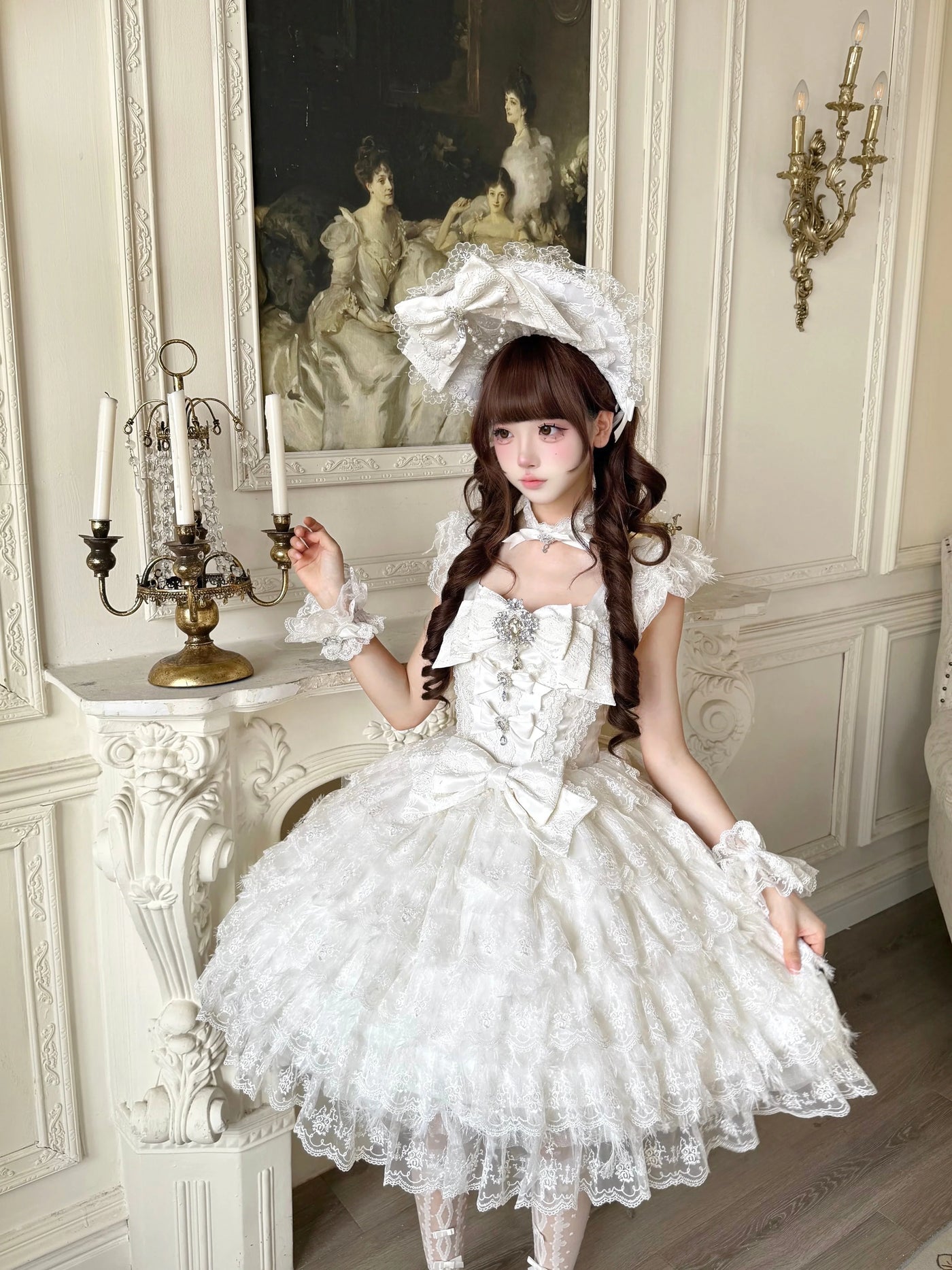 Sugar Girl - Snow Feather - Wedding Sweet Lolita JSK Dress, Multi-layered Lace Skirt