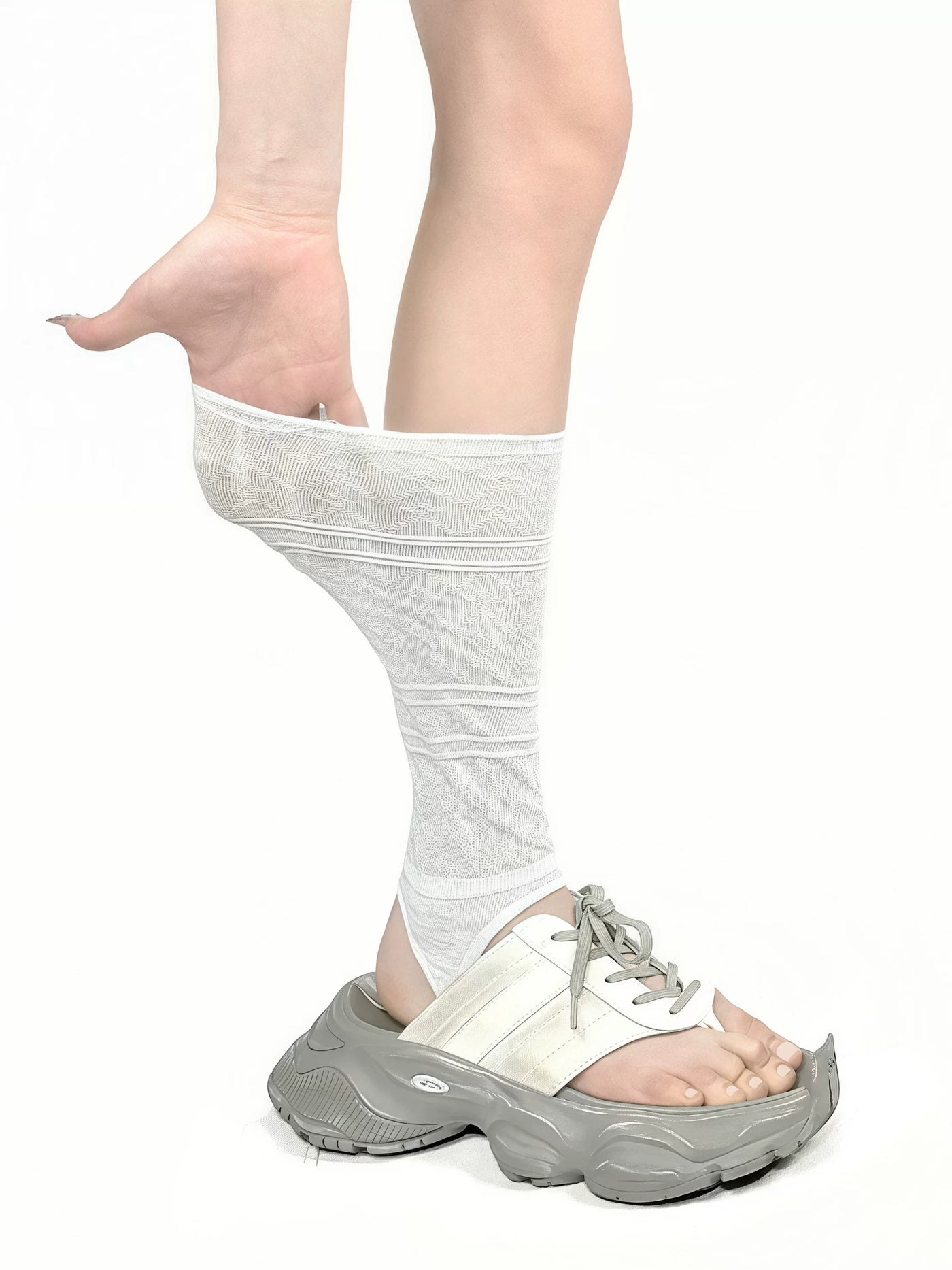 White Socks - Layered Mid-Calf - Cotton Mid-Calf Socks with Slouch Folds