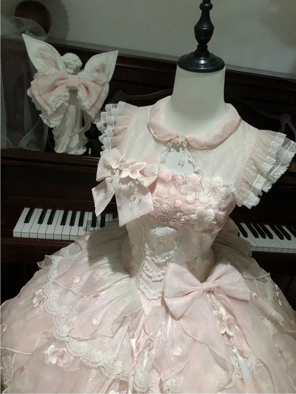 Creamy pink JSK full set with bubble skirt, hand sleeves and KC headpiece