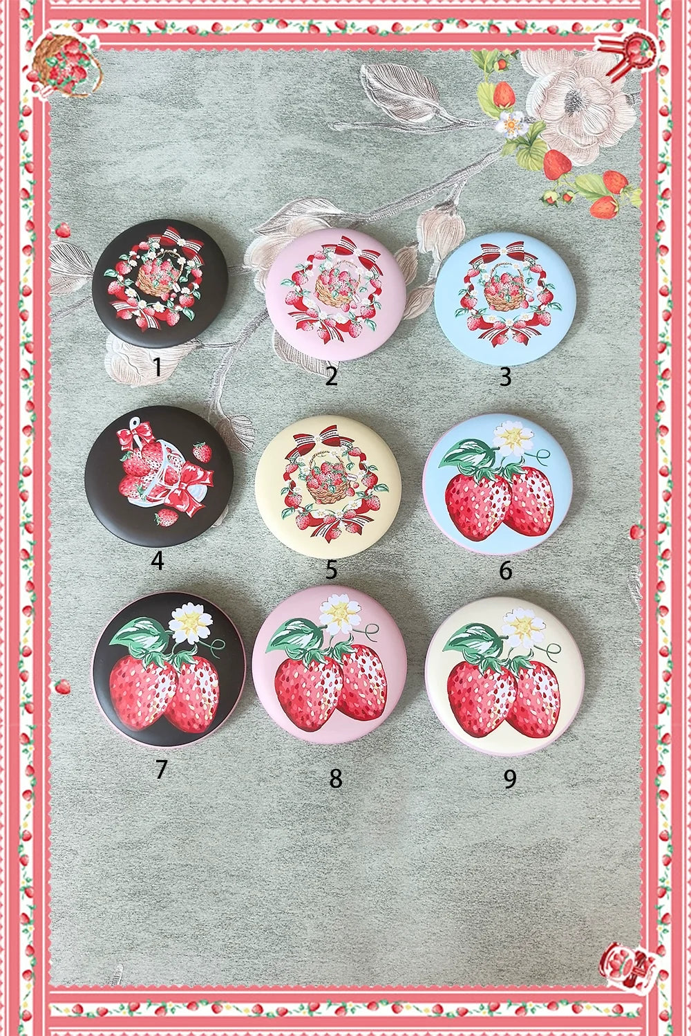 Strawberry Culinary Maiden - Sweet Lolita JSK Dress With Strawberry Floral Print A Badge Only (note the number you need) S