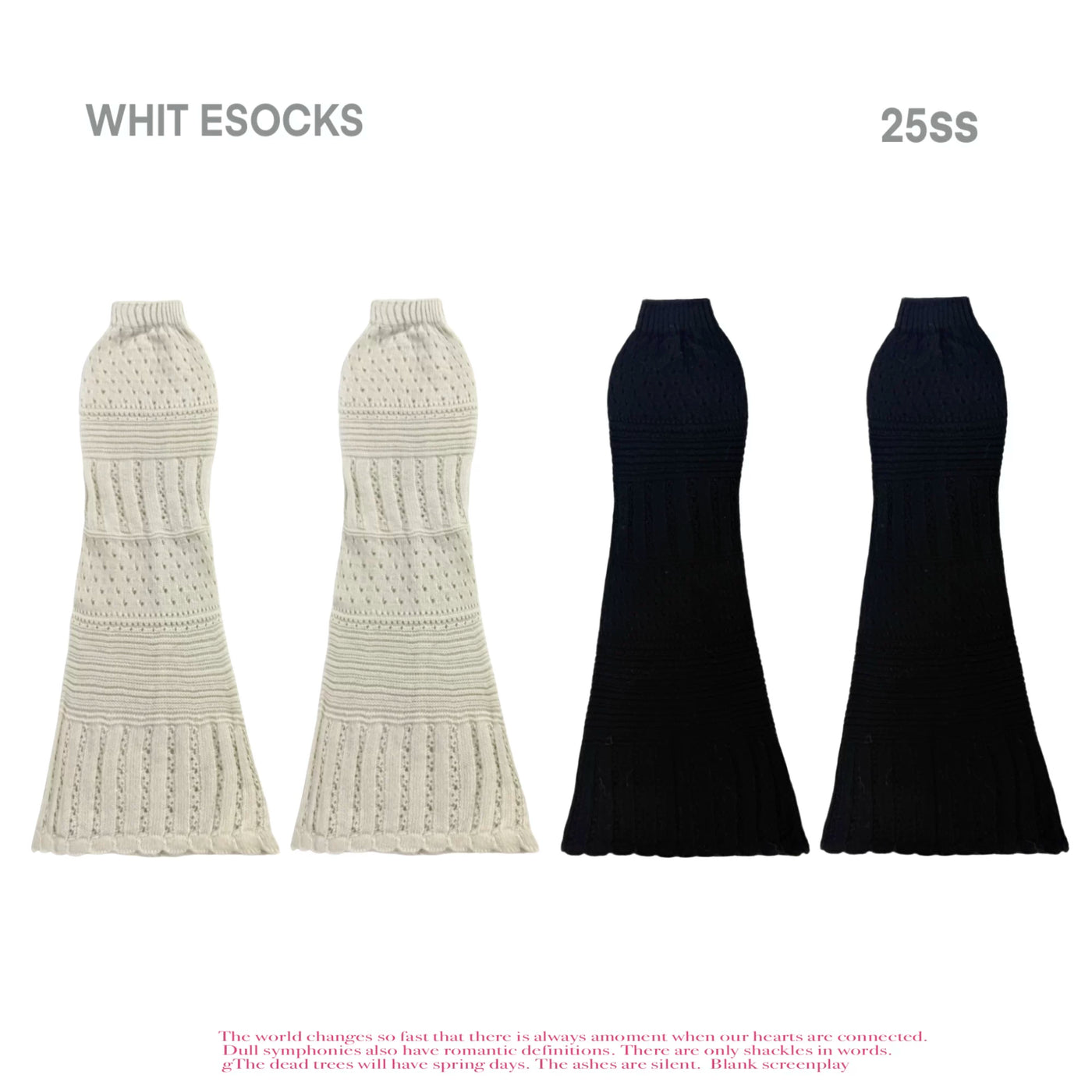 Milky white and gray 2-pair pack of ribbed knit slouchy mid-calf Lolita socks