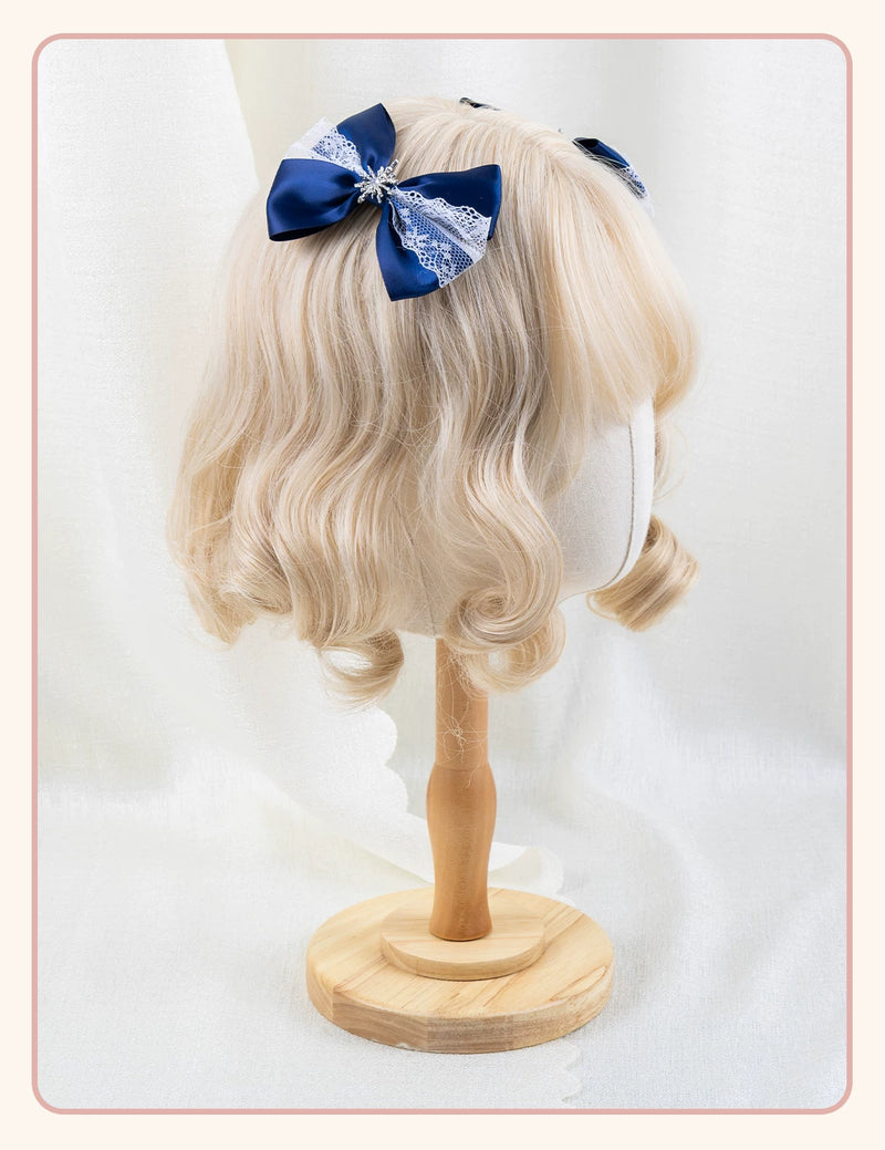 Stardust Rose - A041 - Navy Lace Headwear with Ribbon Bows