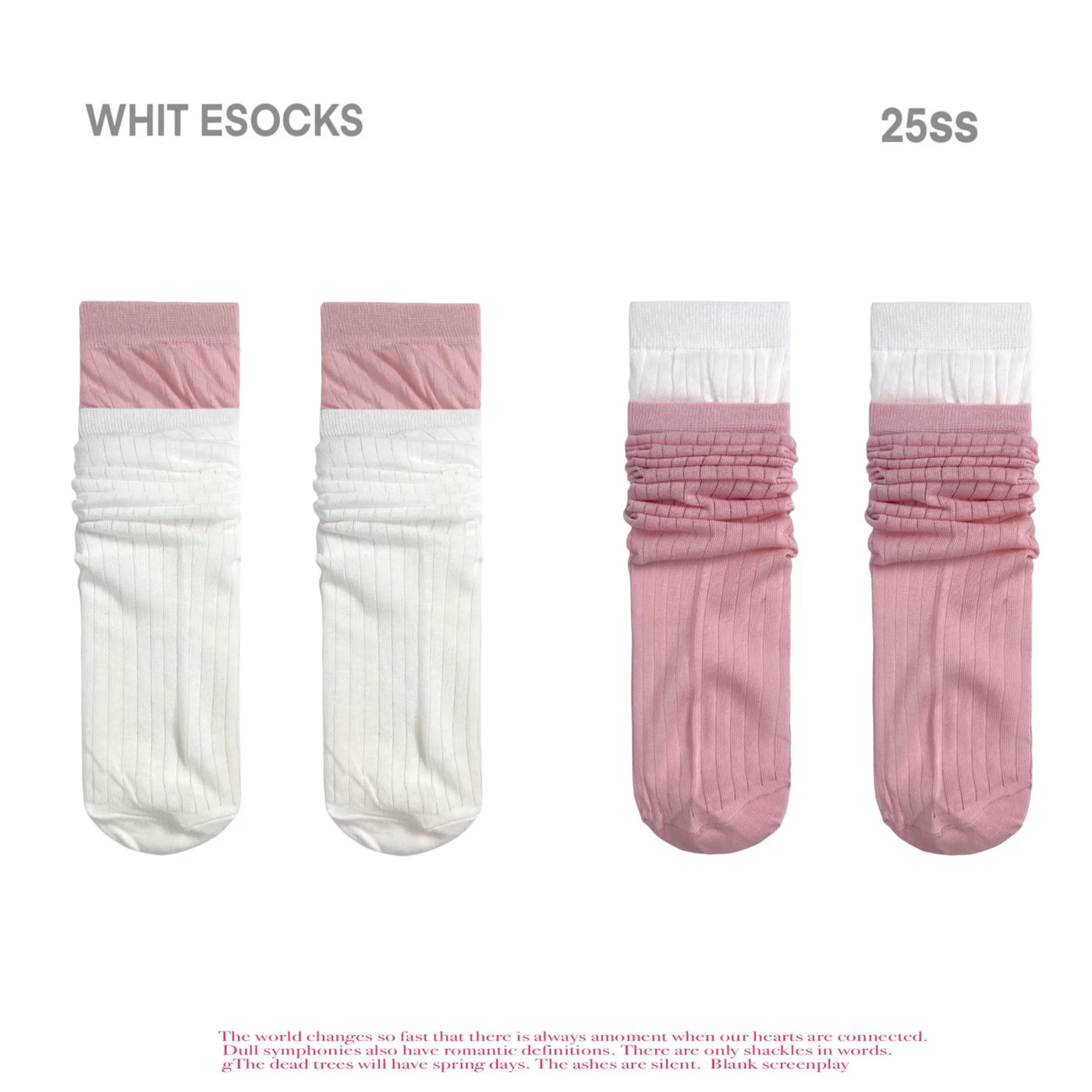 White Socks - Ballet Rib - Mid-Calf Socks with Double-Rib Contrast Cuffs