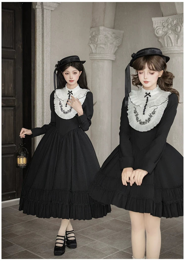 With PUJI - Audrey's Reply - Classic Lolita Square Neck OP, Detachable Embroidered Collar