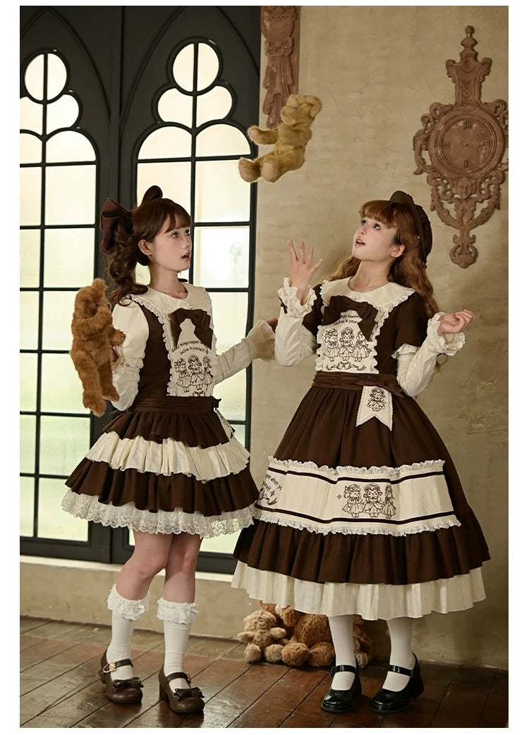 With PUJI - Sugar Frost Tale - Kawaii Lolita OP Button Closure Dress, Lamb & Bunny Embroidery
