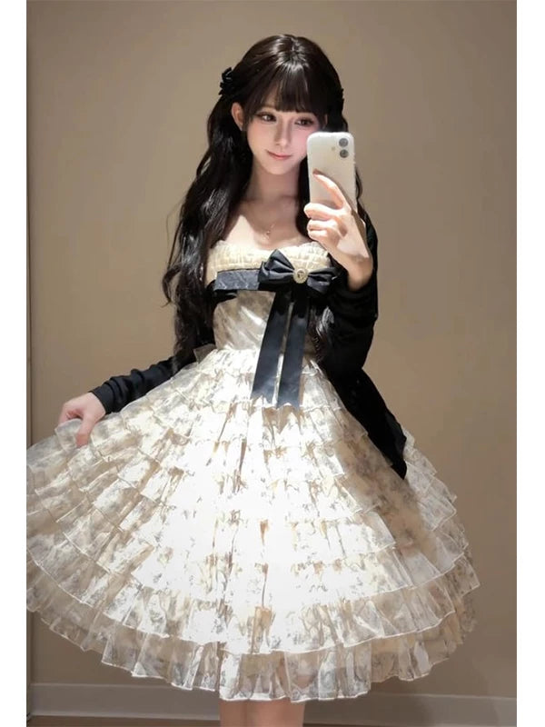 Creamy - Cake-Tier Bridal - JSK dress with a bow and tiered ruffle skirt