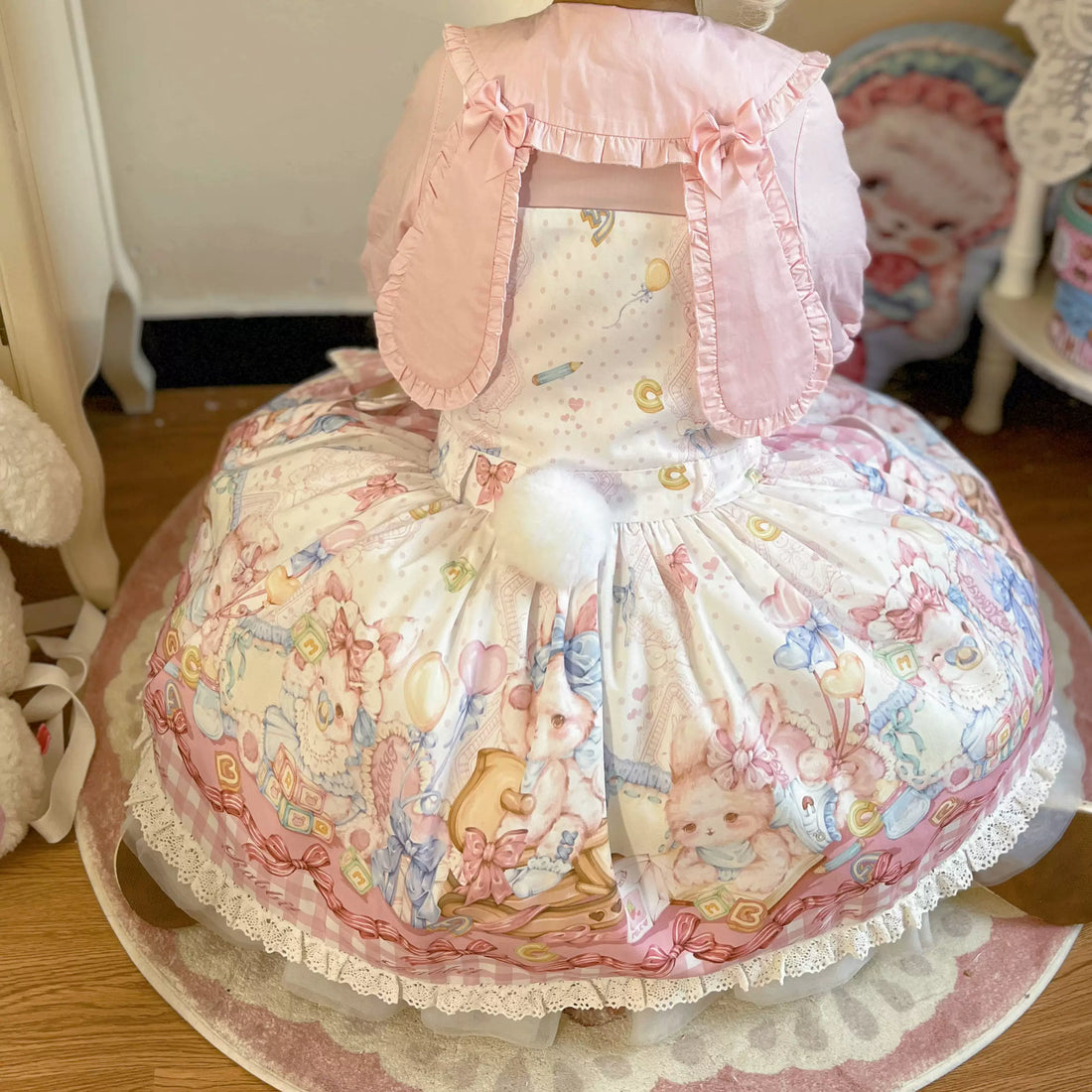 Lady Han cute rabbit blouse by Lolita Fetch featuring a charming design with soft fabric and detailed rabbit embroidery.
