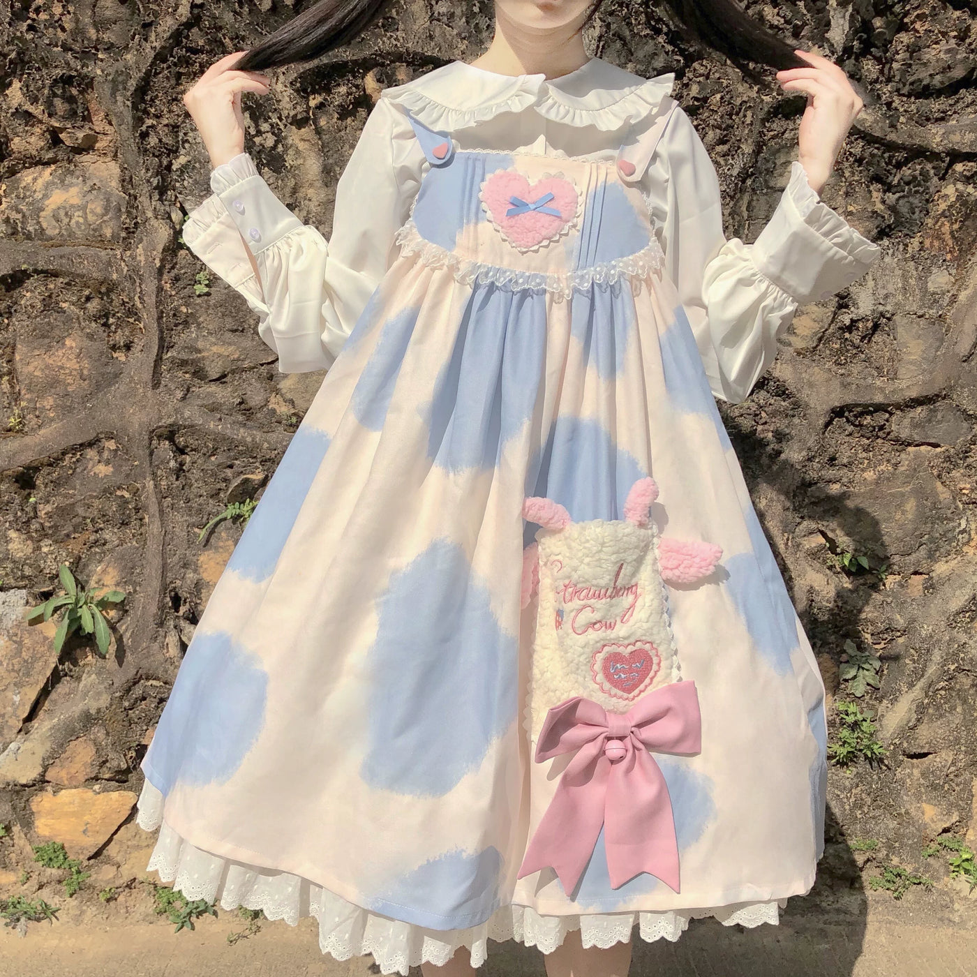 Tata Long Ear - Little Milk Cake Cow Print - JSK dress with a cow-print pattern