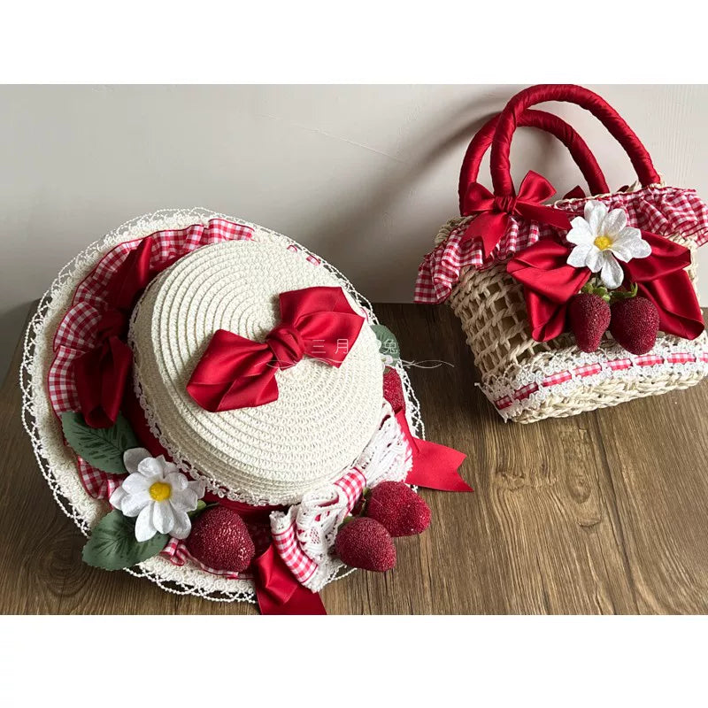 March Hare strawberry picnic straw hats and handbag - view 2