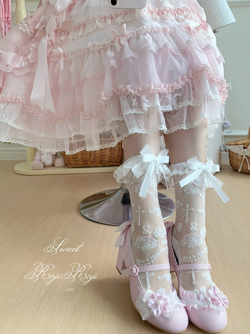 ROJI Winding Rose Sheer Lace Lolita Socks – detail view 5