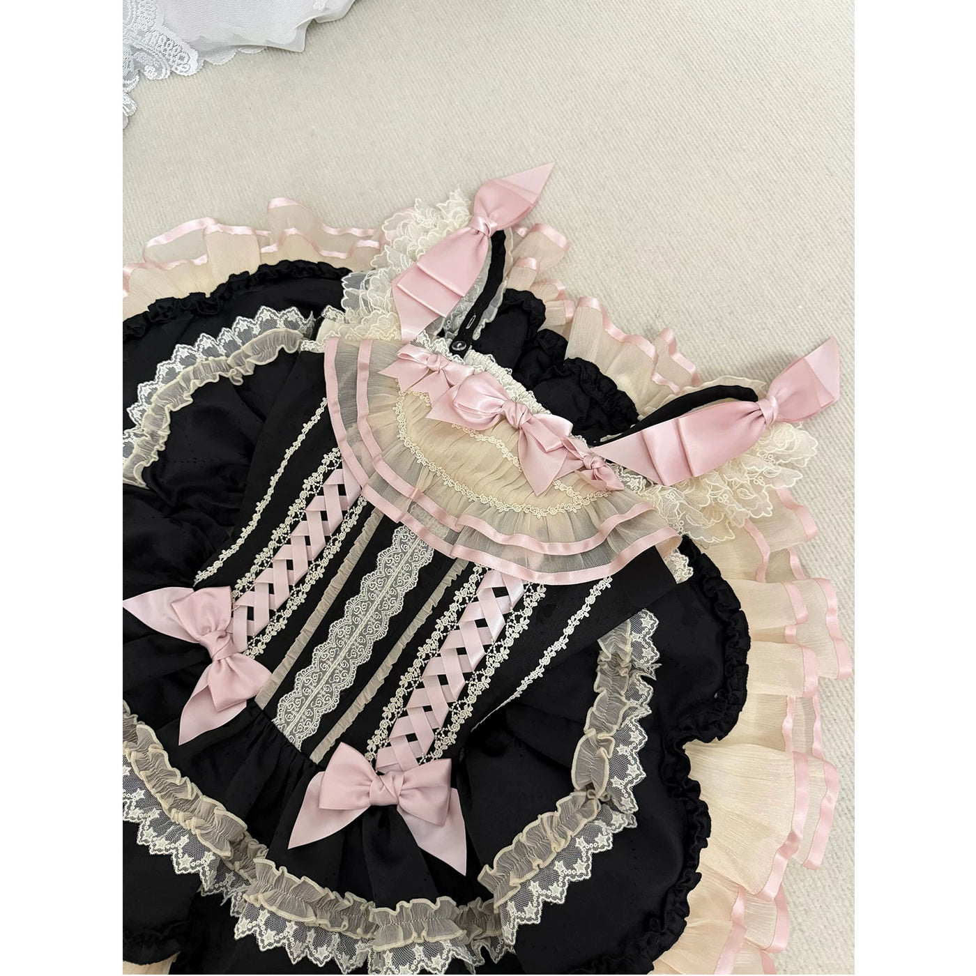 Creamy - Black-Pink Ribbon - JSK Dress with Ribbon Trim
