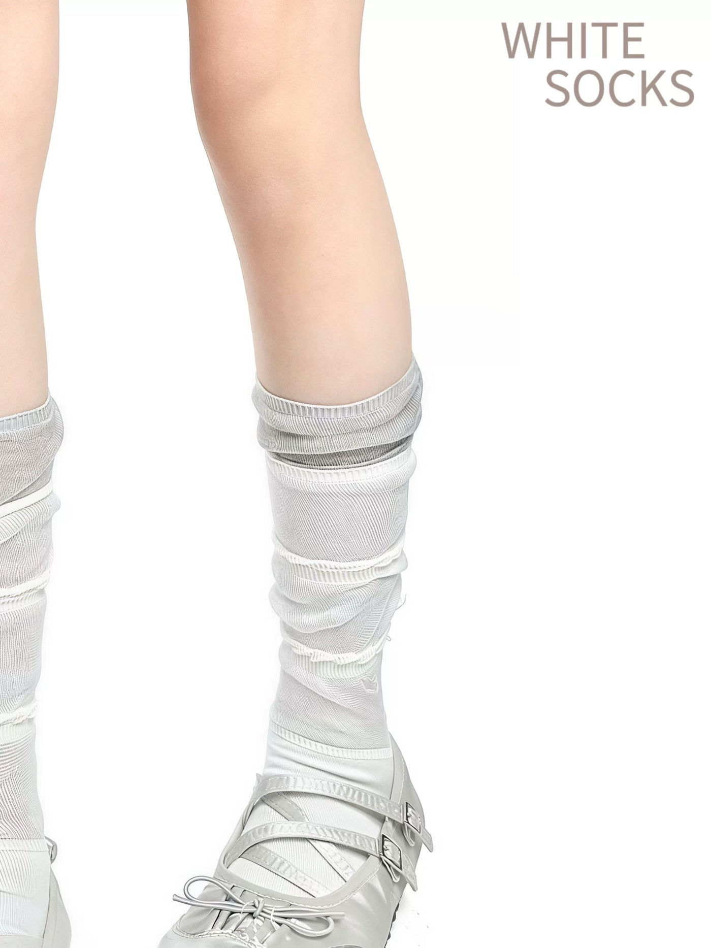 White Socks - Ruffle Slouch - Slouch Mid-Calf Socks with Ruffle Bands