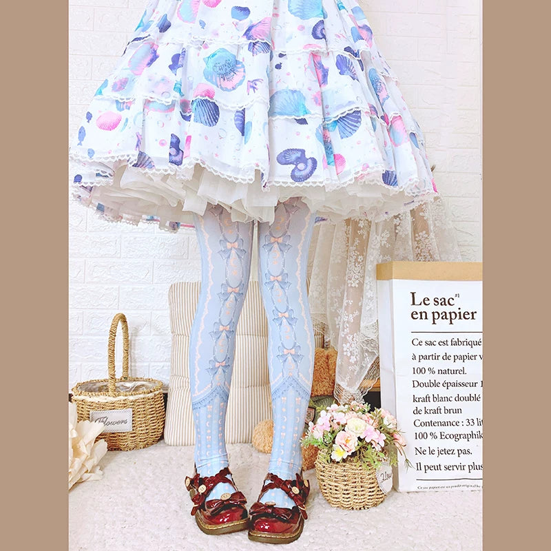 roji roji - Moonlit Curtain - 120D Moon-and-Star Printed Pantyhose