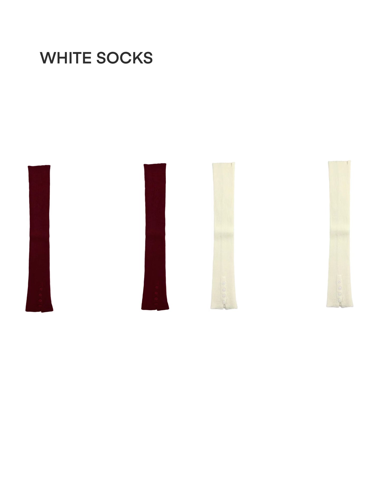 Two-tone off-white and black ribbed knit over-the-knee leg warmers with button details at the lower edge