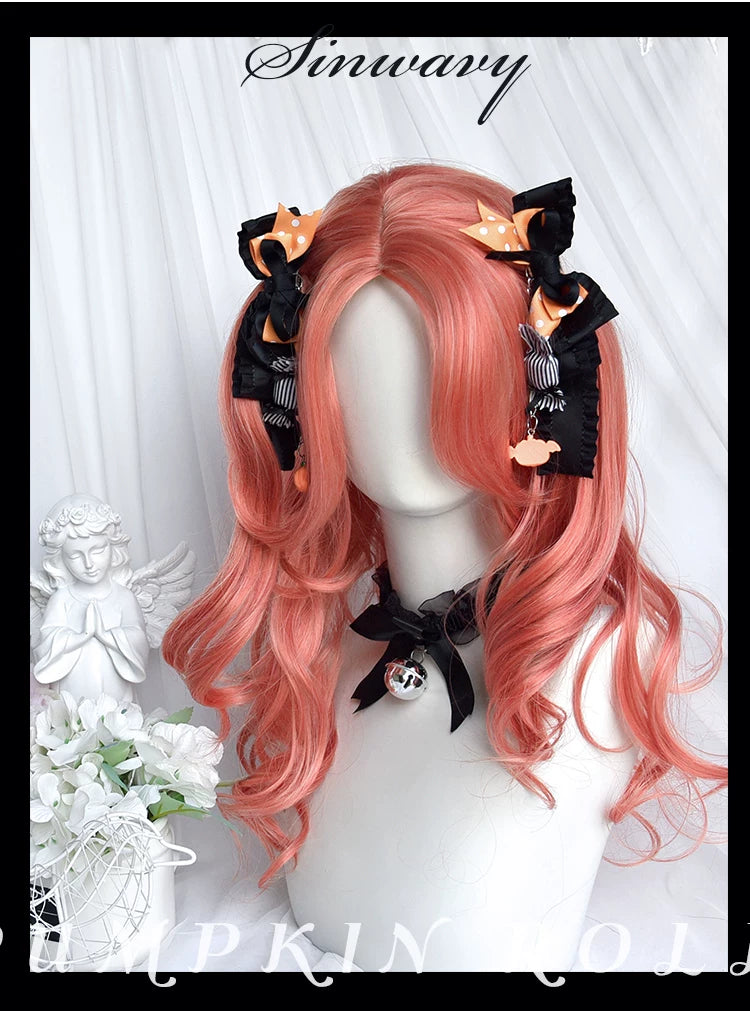 Pumpkin-orange centre-parted curly wig - view 6