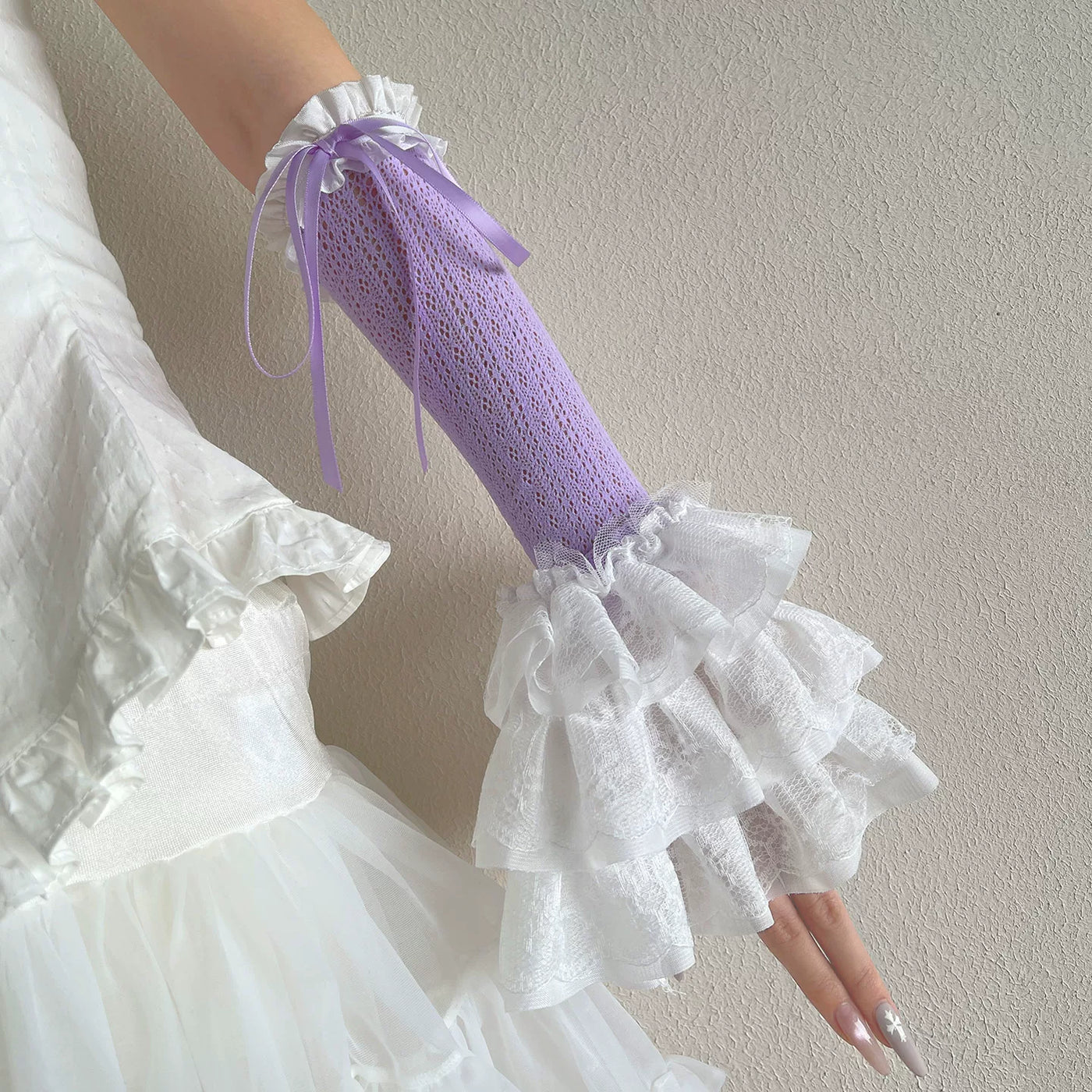 Sock Noble - Bridal Lace - Long Arm Sleeves with Layered Lace Ruffles