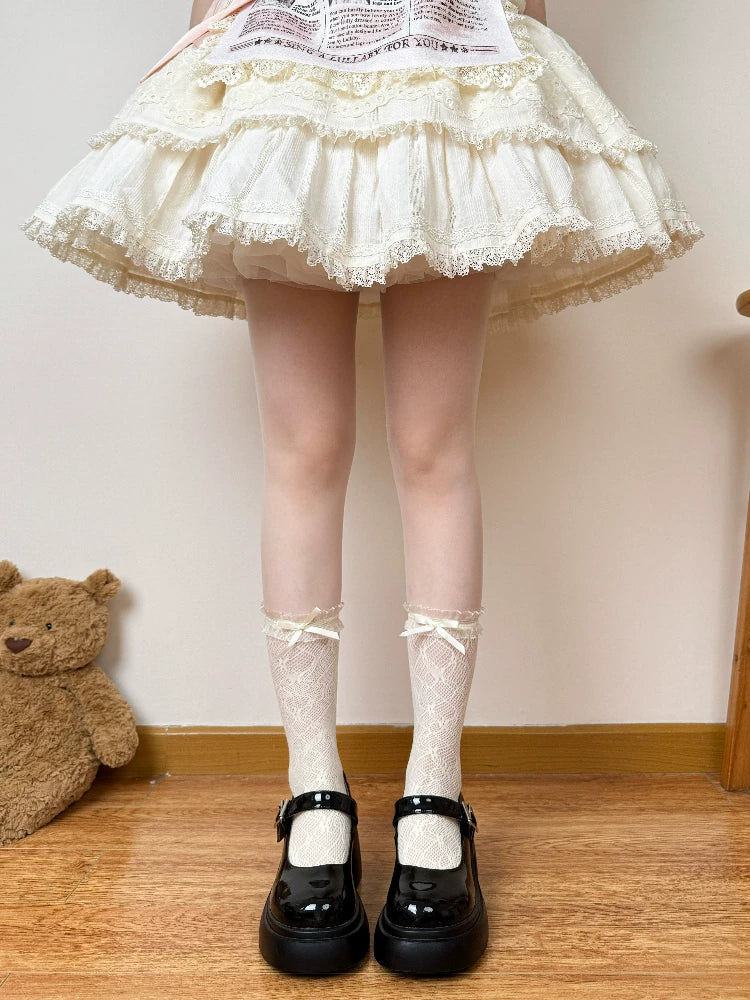Chubby Bear Tales - Cream Lace Bow Collection - Named-Style Lace Socks