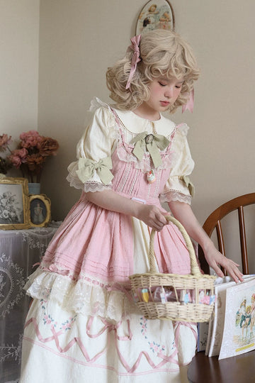 Baozi Pig - Rose Tea Garden - Cotton Floral Embroidery OP Dress