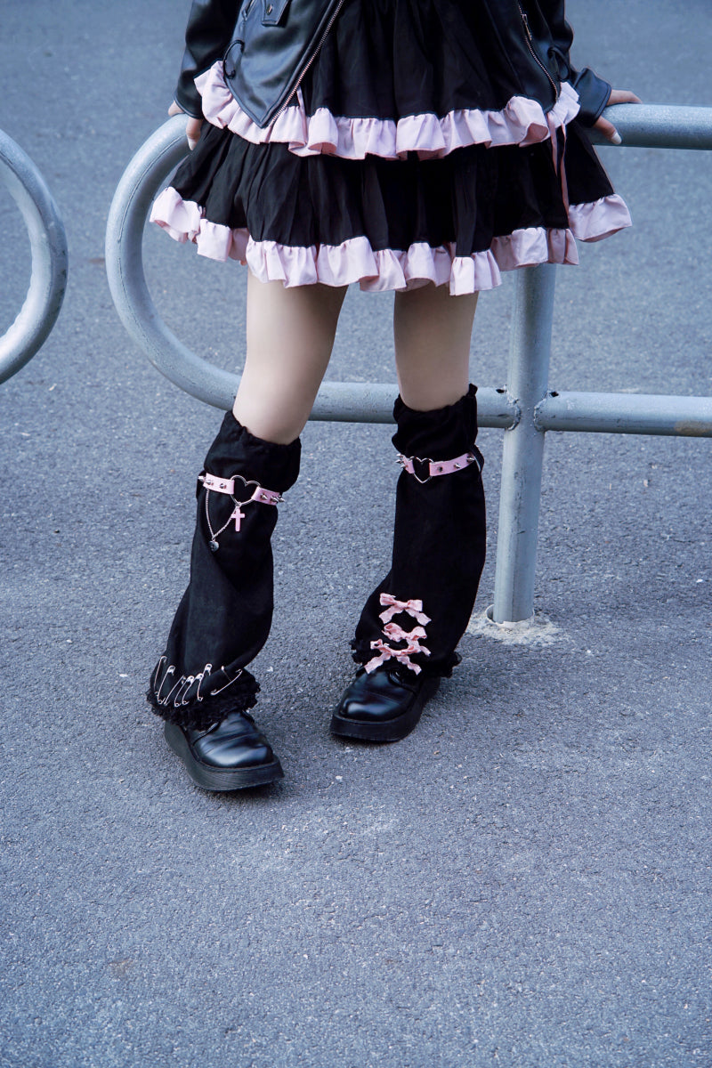 Strange Sugar - Gothic Suede Warm Leg Cover Black - Pink Socks