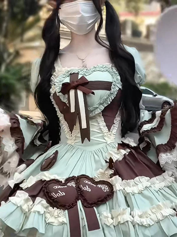 Creamy - Mint Chocolate - Mint-and-Chocolate JSK Dress with a Princess-Sleeve Vest