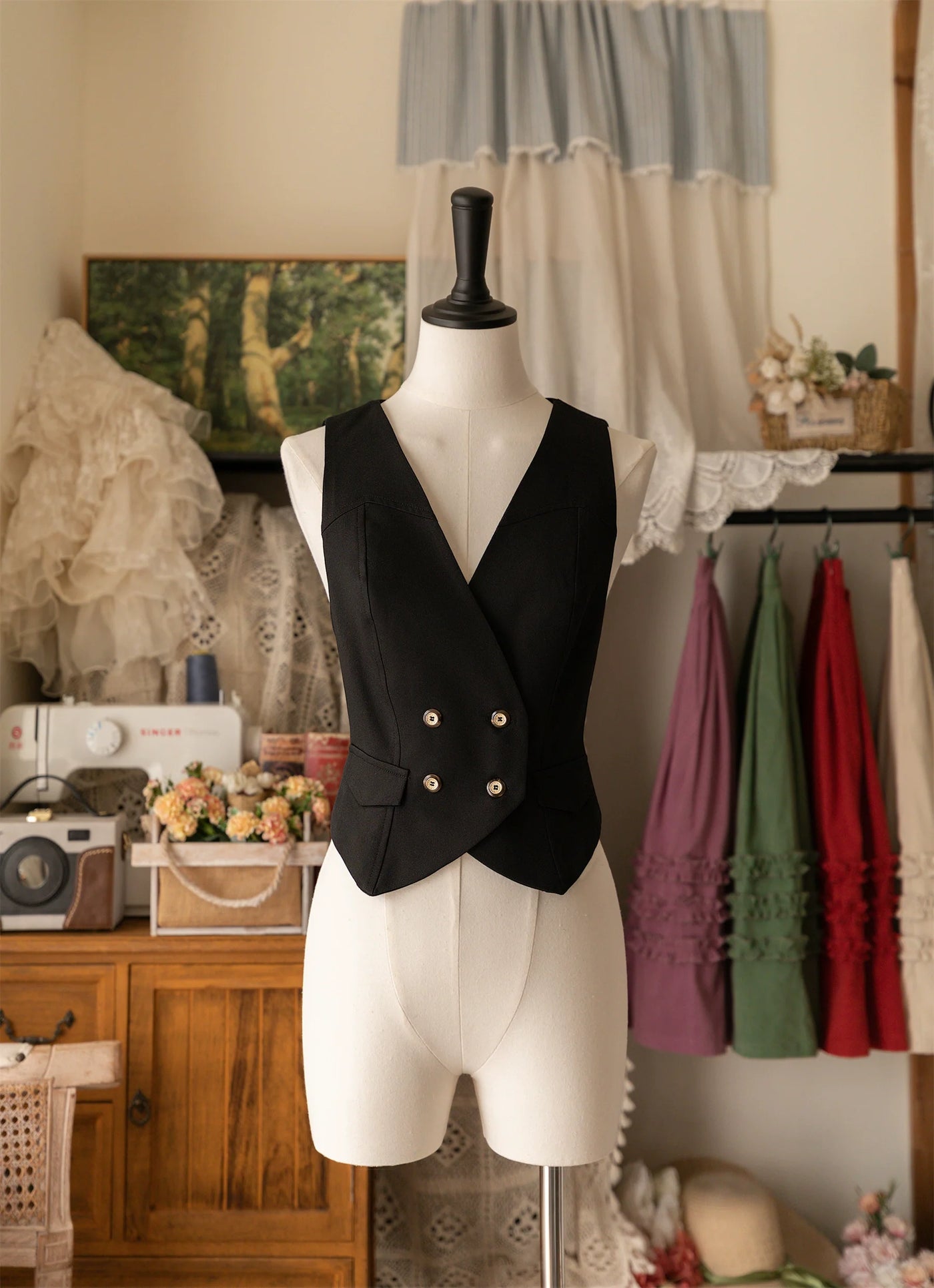 Forest Wardrobe - Forest Basket - Elegant Lolita Vest V Collar Retro Waistcoat
