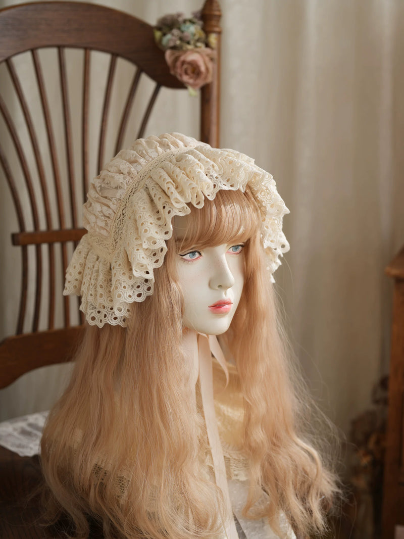 Star Box - Air Flora - Layered-Lace Bonnet with Long Ribbon Ties