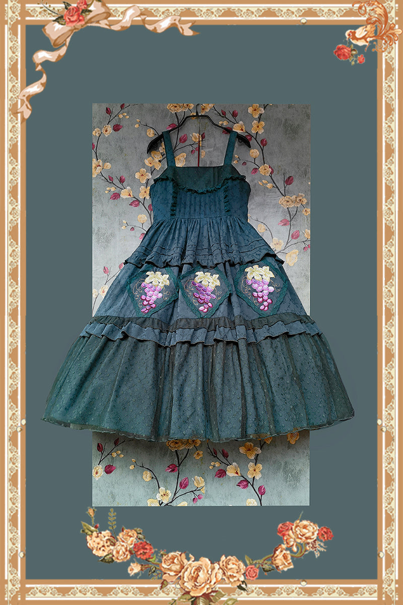 Grape Manor - Country Lolita JSK Suit with Grape Embroidery Green JSK only S