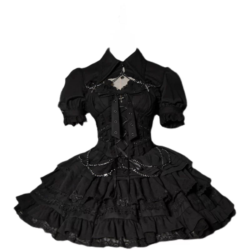 Leopard Cat Contract Cross JSK dress from Lolita Fetch featuring gothic and sweet style with leopard print accents.