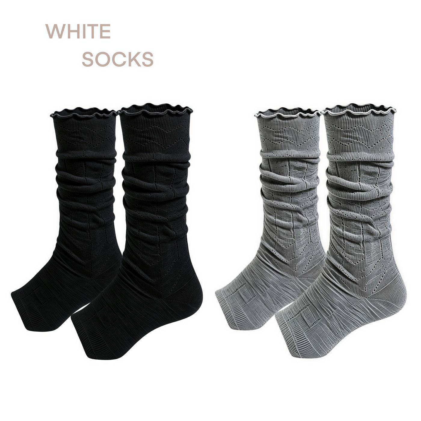 White Socks - Mary Jane Layering - Toeless Scrunched Socks with a Ribbed Texture