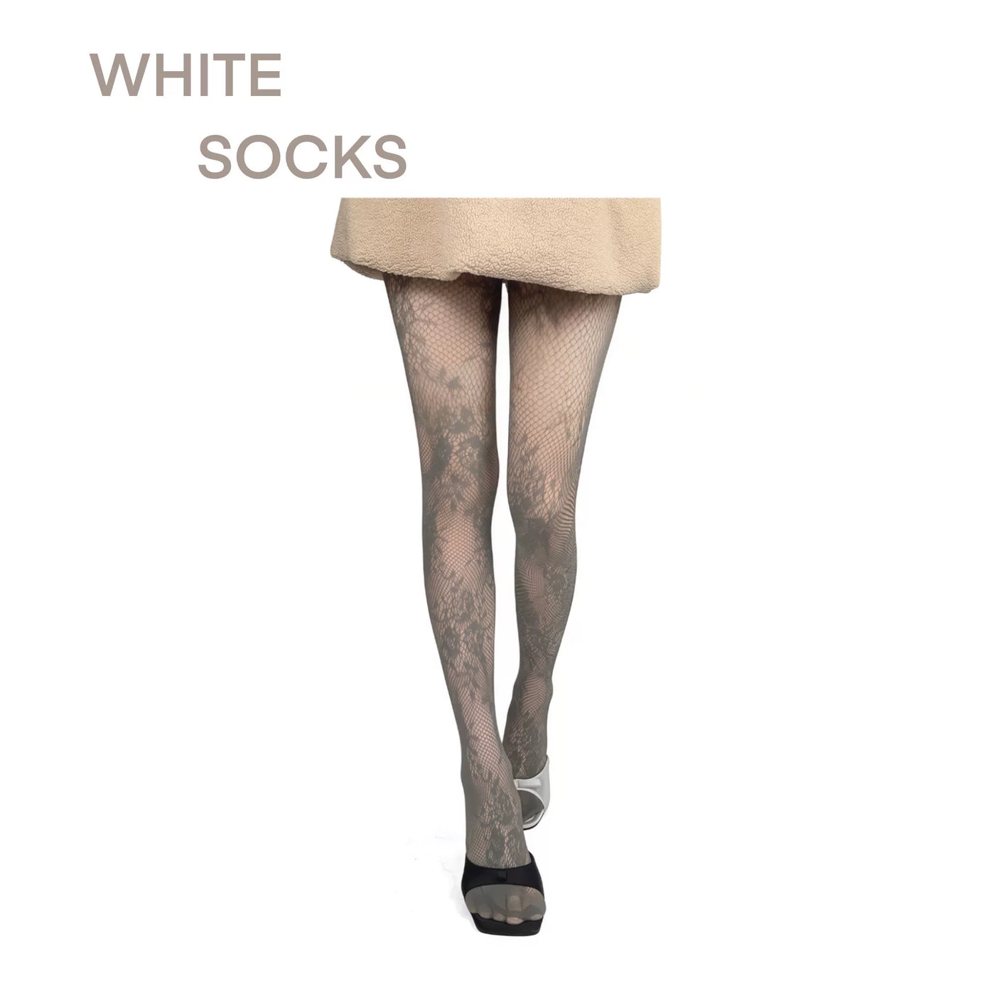 White Socks - Floral Web - Lace-Pattern Tights with Floral Openwork
